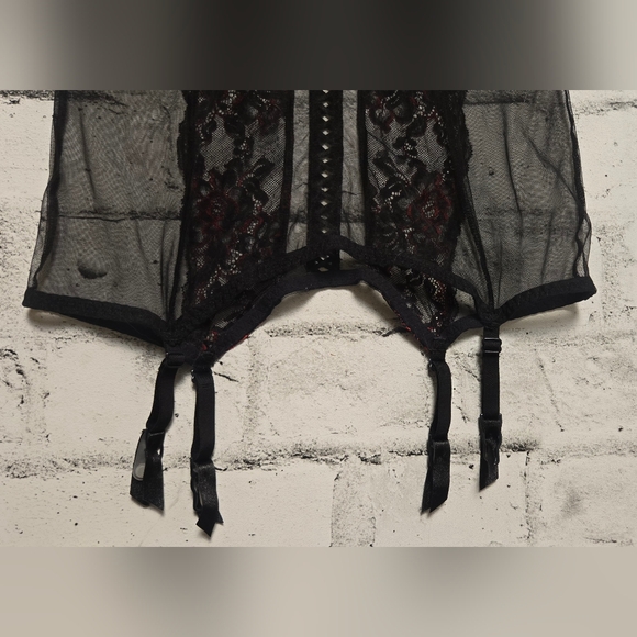 La Senza Black Red Lace Bustier Corset Garter XS - Picture 10 of 12